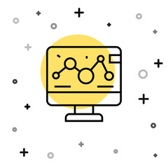 Black line Genetic engineering modification on laptop icon isolated on white background. DNA analysis, genetics testing, cloning. Random dynamic shapes. Vector.