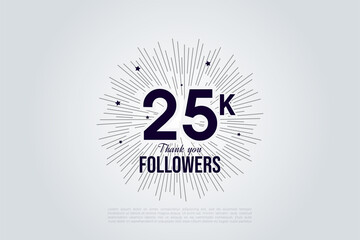 25k followers with line art illustrations that resemble the sun.