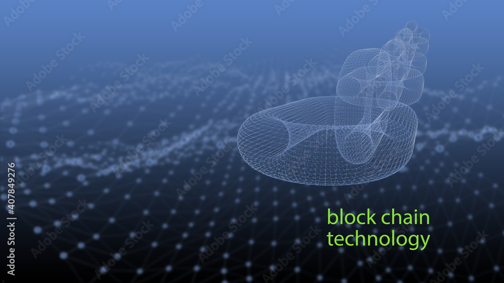 Aufkleber blockchain technology, blockchain concept 3 network connections . 3d rendering