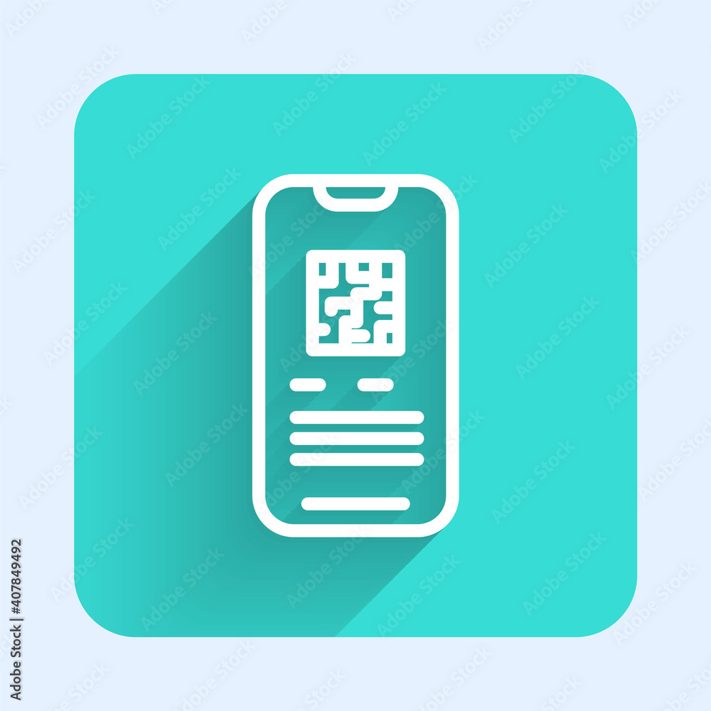 Poster white line online ticket booking and buying app interface icon isolated with long shadow. e-tickets 