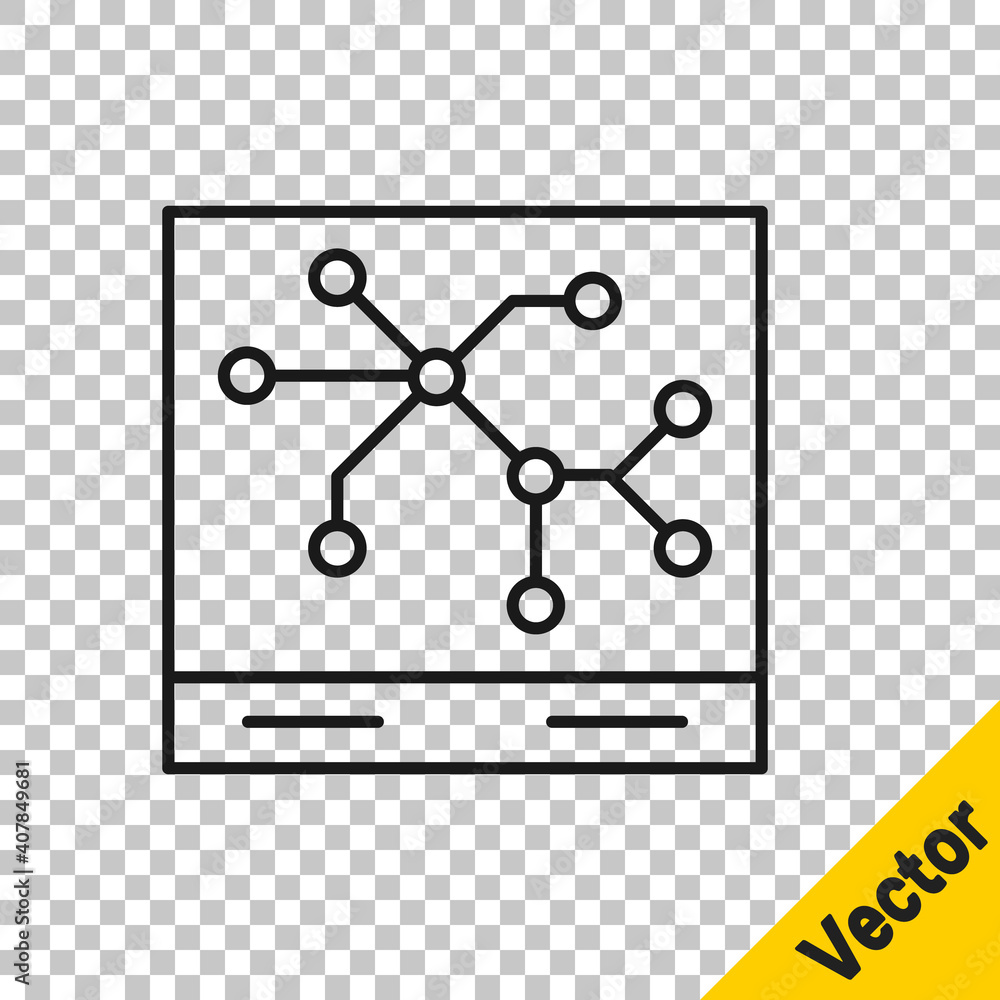 Poster black line railway map icon isolated on transparent background. vector.