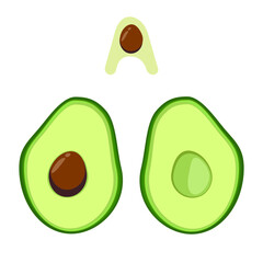 Vector avocado icon isolated on white background. Simple modern flat illustration. Two half of avocado Hass with seed in A. Different green colors.