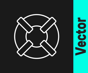 White line Lifebuoy icon isolated on black background. Lifebelt symbol. Vector.