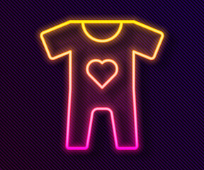 Glowing neon line Baby clothes icon isolated on black background. Baby clothing for baby girl and boy. Baby bodysuit. Vector.