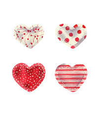 Watercolor set of bright hearts isolated on white. Cute illustration for party decor, textile, souvenirs design