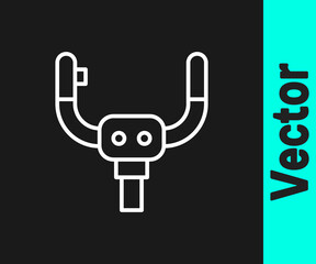 White line Aircraft steering helm icon isolated on black background. Aircraft control wheel. Vector.