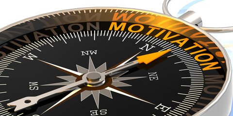 Compass needle pointing to word motivation