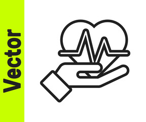 Black line Heart rate icon isolated on white background. Heartbeat sign. Heart pulse icon. Cardiogram icon. Vector.