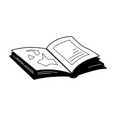 A book, a ship's log. Sketch style, black on white. Vector, isolated.