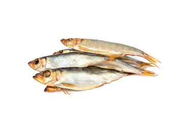 Herring.Delicious hot-smoked Baltic herring on a white isolated background, selective focus.Space for the text .