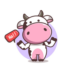 cute cow with shocked emblem and hand raised, cartoon, vector eps 10