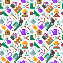 Spring Gardening Seamless Pattern in Flat Design