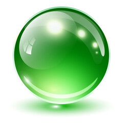 Glass sphere green, vector shiny icon ball.
