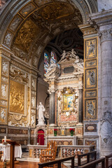 Fototapeta na wymiar Golden decoration catholic church altar in Italy