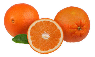 Oranges with a half.  Full depth of field, detailed retouched.