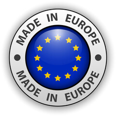 Made in Europe 3D icon, vector shiny europe button.