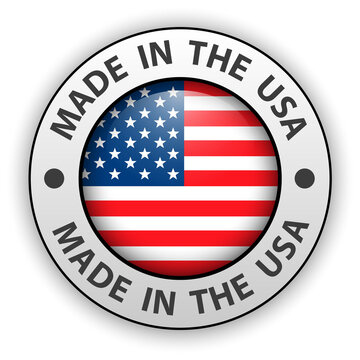 Made in the USA 3D icon, vector shiny american button.