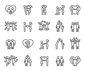 Vector set of couple in love line icons.