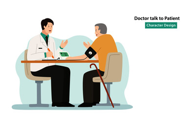 doctor talk to old man cartoon character design