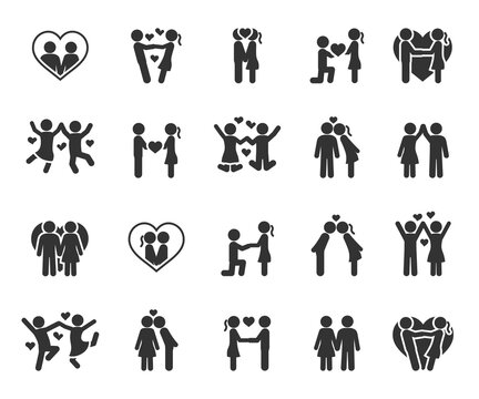 Vector set of couple in love flat icons.