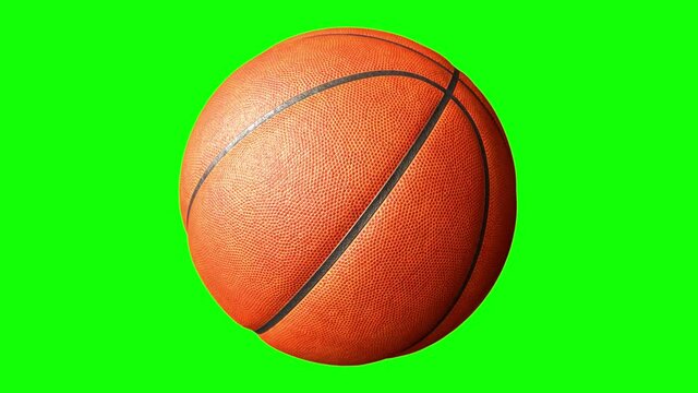 Basketball ball on green screen with alpha channel. Basketball 3D animation of spinning ball 3D rendering 4K