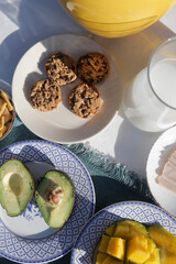 breakfast morning buffet brunch with food and drinks