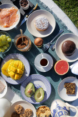 breakfast morning buffet brunch with food and drinks