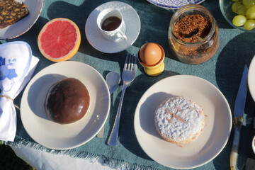 breakfast morning buffet brunch with food and drinks