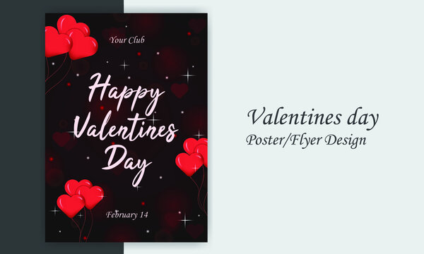Happy valentines day 14 february poster flyer design template eps file