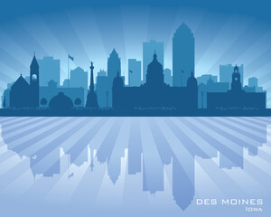 Des Moines Iowa city skyline vector silhouette