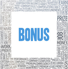 Bonus vector illustration word cloud isolated on a white background.