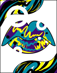 bright lips on a surreal background drawn with a calligraphic brush by hand. perfect for printing prints, paintings, packaging, corporate identity
