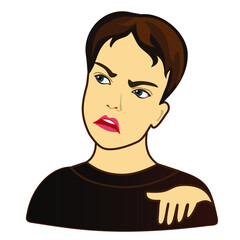 emoticon with a cool indifferent, arrogant, alienated man that stands with its nose raised to the top, color emoji on white isolated background