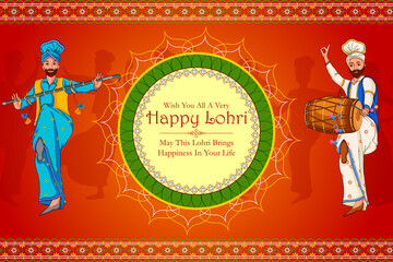 Happy Lohri Punjabi religious holiday background for harvesting festival of India - obrazy, fototapety, plakaty