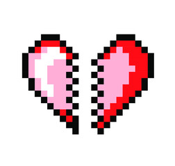 Broken heart in pixel art style.