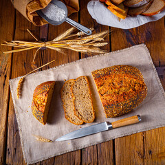 Flaxseed bread with a poppy seed and sesame mixture