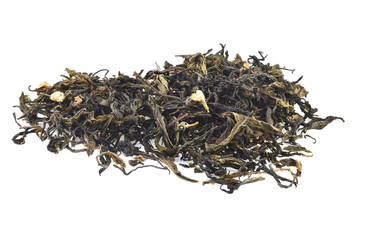 Dry tea leaves isolated on white background