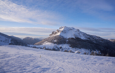 Winter mountain landscape in Mala Fatra on hill Velky Rozsutec in Slovakia