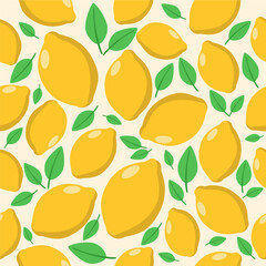 Bright yellow lemons seamless pattern. Vector fruit print illustration
