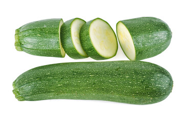 fresh green zucchini with slice isolated on white background