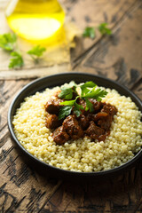 Ptitim with spicy beef ragout