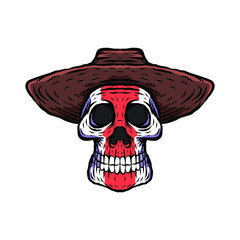 Illustration of a skull in traditional hat. Cowboy skeleton