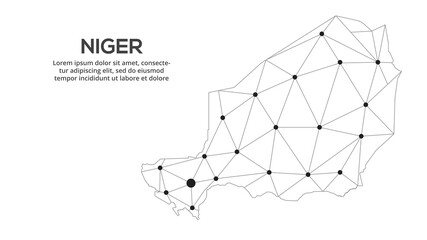 Niger communication network map. Vector low poly image of a global map with lights in the form of cities. Map in the form of a constellation, mute and stars.