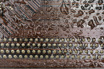 Electronic circuit sprayed with water
