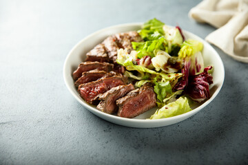 Mixed salad with grilled beef steak