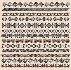 Handmade Ethnic pattern Horizontal stripes set. Black and white print for your textiles. Vector illustration.