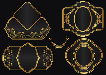 Victorian heraldic retro vintage decorative Ornate golden label for wine bottle and luxury branding in vector