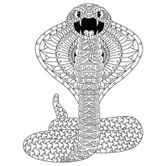 Hand drawn of cobra in zentangle style