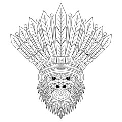 Hand drawn of gorilla tribal chief in zentangle style
