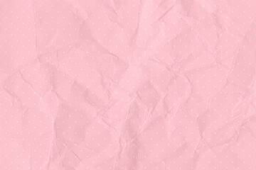 Crumpled pink paper texture background, hearts pattern. Valentine's day background concept
